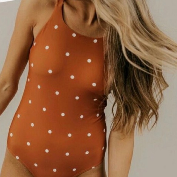 Roolee Other - Roolee camel polka dot one piece swimsuit size Medium